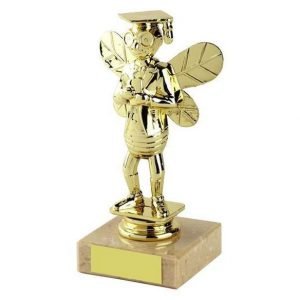 bright coloured gilt finished hard plastic composite bee figure on a marble base