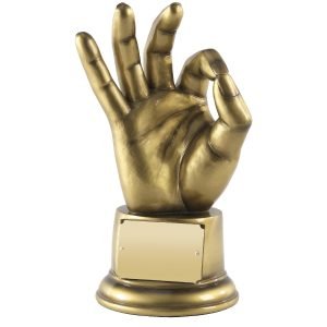 Antique gold coloured resin OK Trophy 22cms tall.